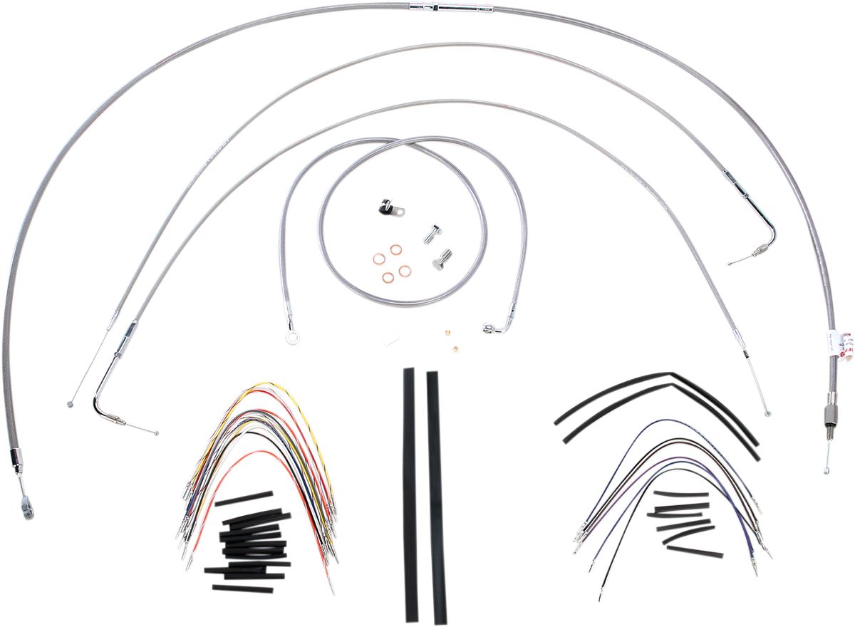 BURLY BRAND Complete Stainless Braided Handlebar Cable/Brake Line Kit - 16" Ape Hangers / '00-'06 FXST 0610-0716