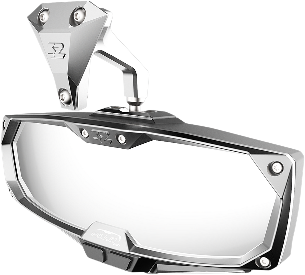 SEIZMIK Halo R Rear View Mirror with Cast Aluminum Bezel/LED Cabin Light - Maverick X3 - Mirror / Halo R / Rear View w/LED Cabin Light / Rectangle / Silver w/Silver Bezel / Can Am