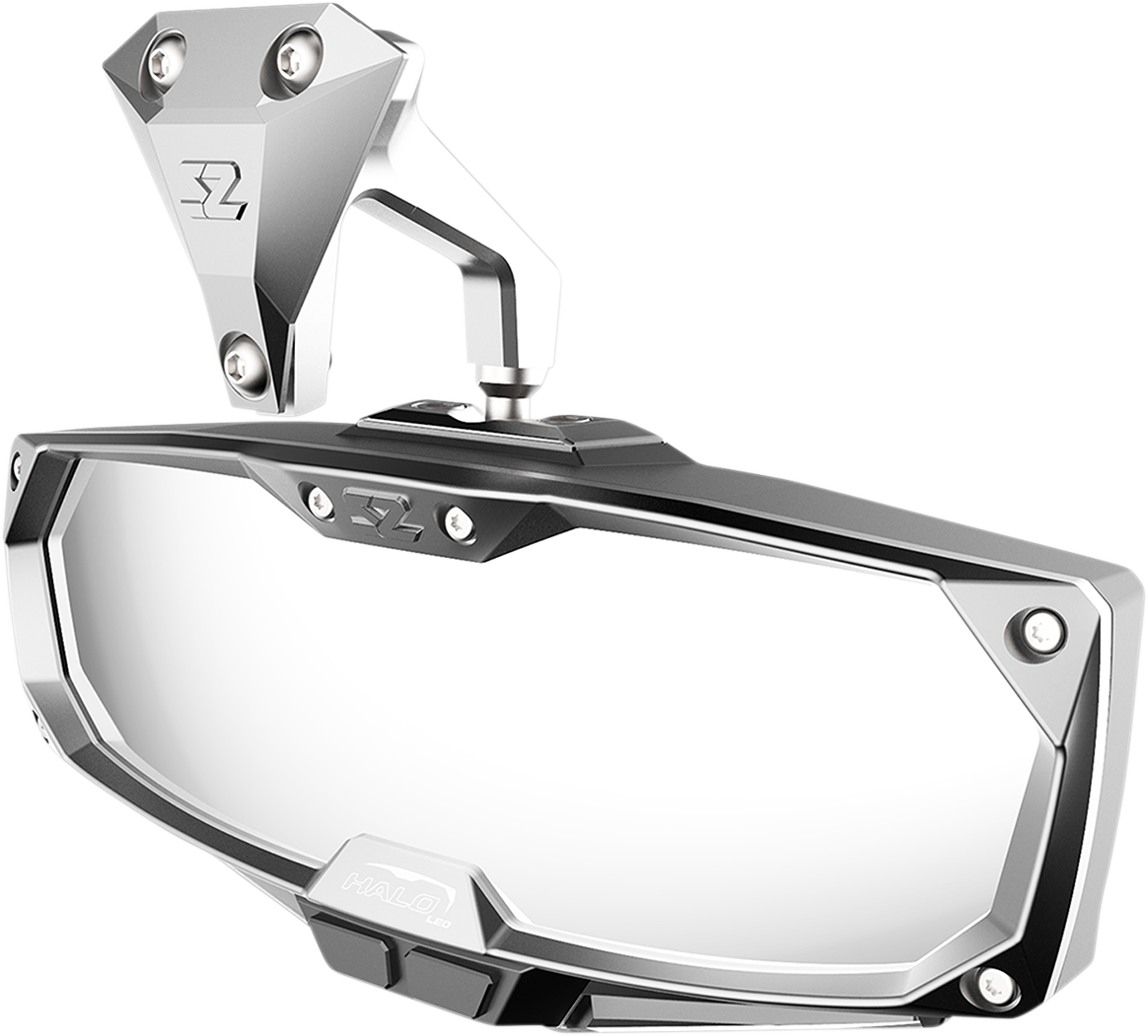 SEIZMIK Halo R Rear View Mirror with Cast Aluminum Bezel/LED Cabin Light - Maverick X3 - Mirror / Halo R / Rear View w/LED Cabin Light / Rectangle / Silver w/Silver Bezel / Can Am