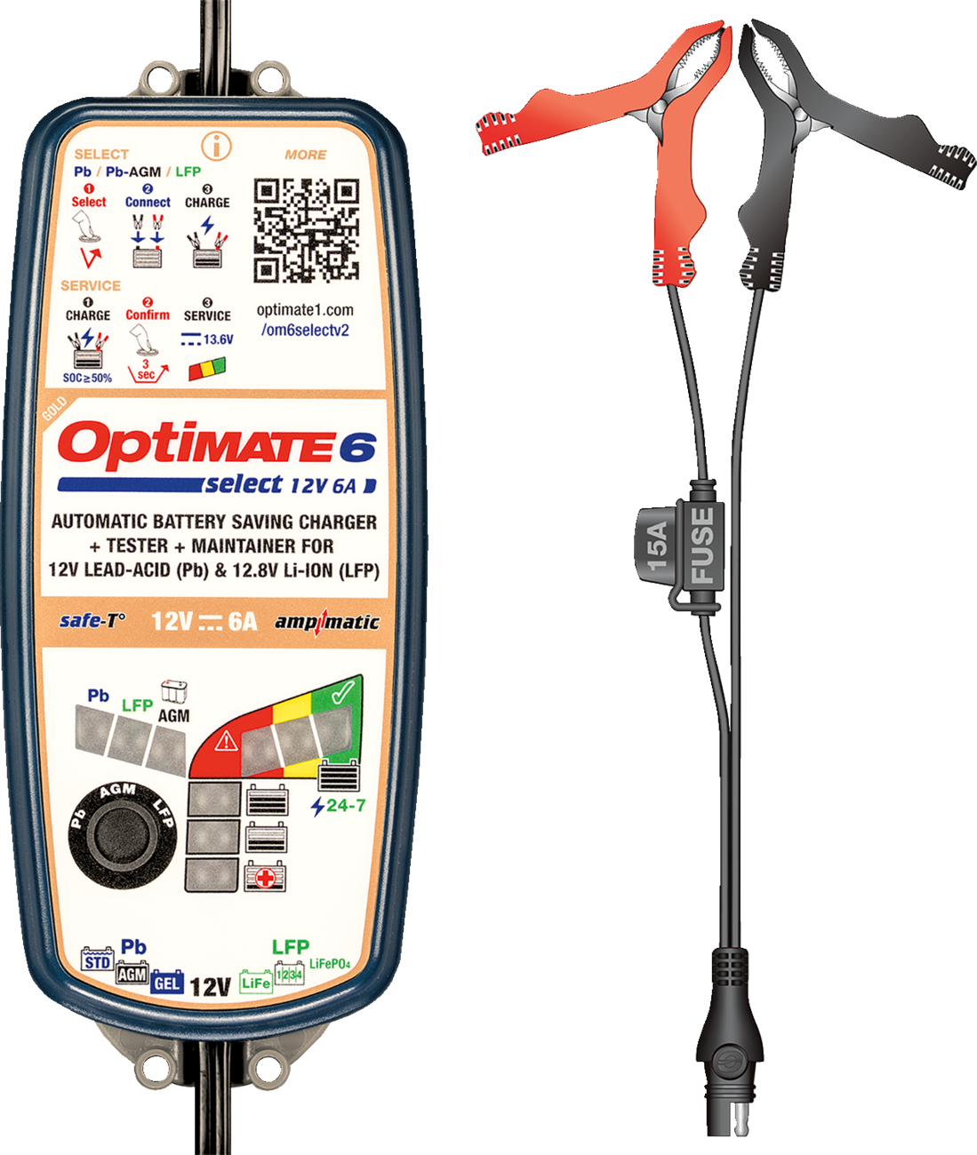 TECMATE OptiMate™ 6 Select Gold Battery Charger/Tester/Maintainer - 12 V / 6 A 3807-0811