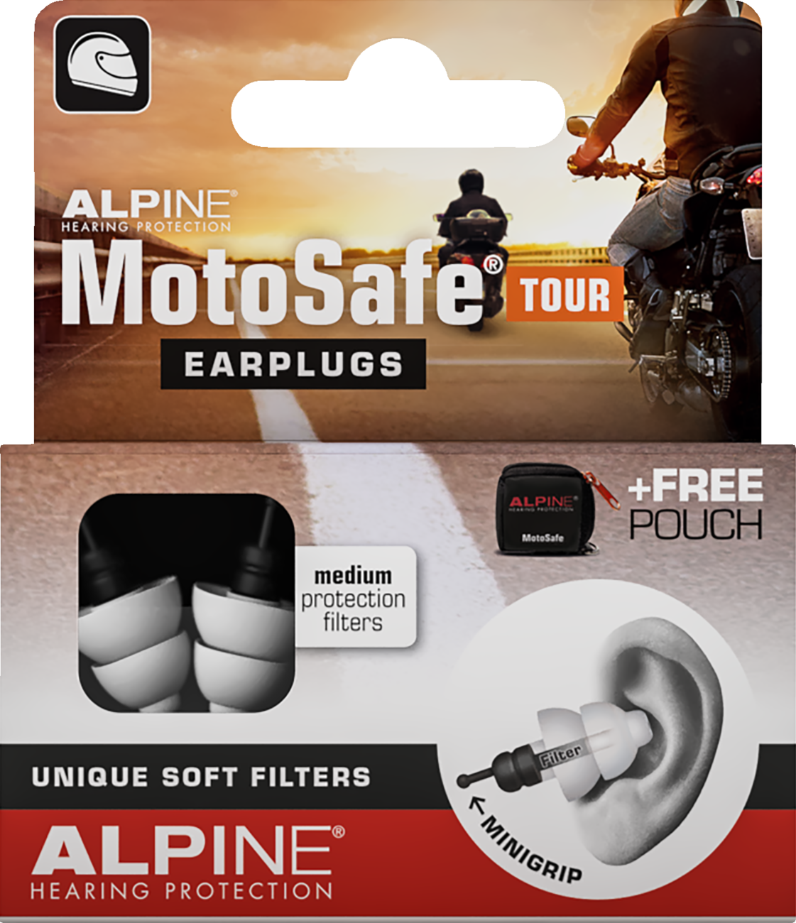 ALPINE HEARING PROTECTION MotoSafe Earplugs - Tour 2708-0010