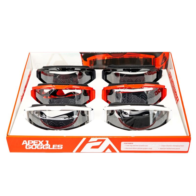 Answer Apex 1 Goggle Assortment with Display - 2 each of Black, White, Red - 475087