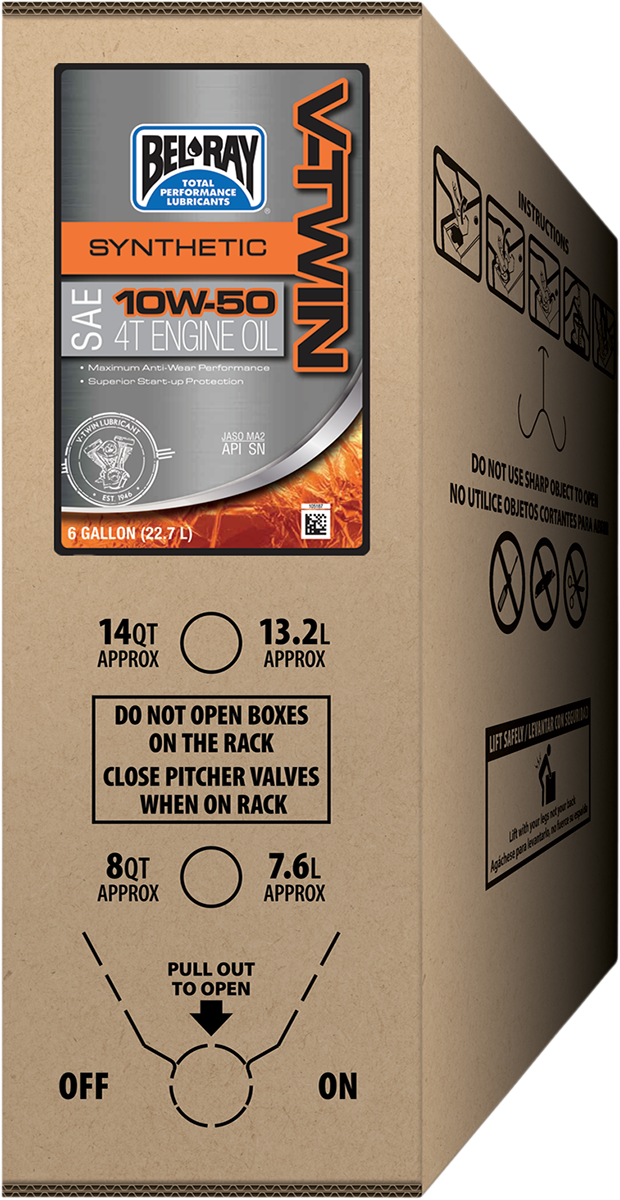 BEL-RAY V-Twin Synthetic Oil - 10W-50 / 6 U.S. gal. / Bag-In-Box 3601-0835
