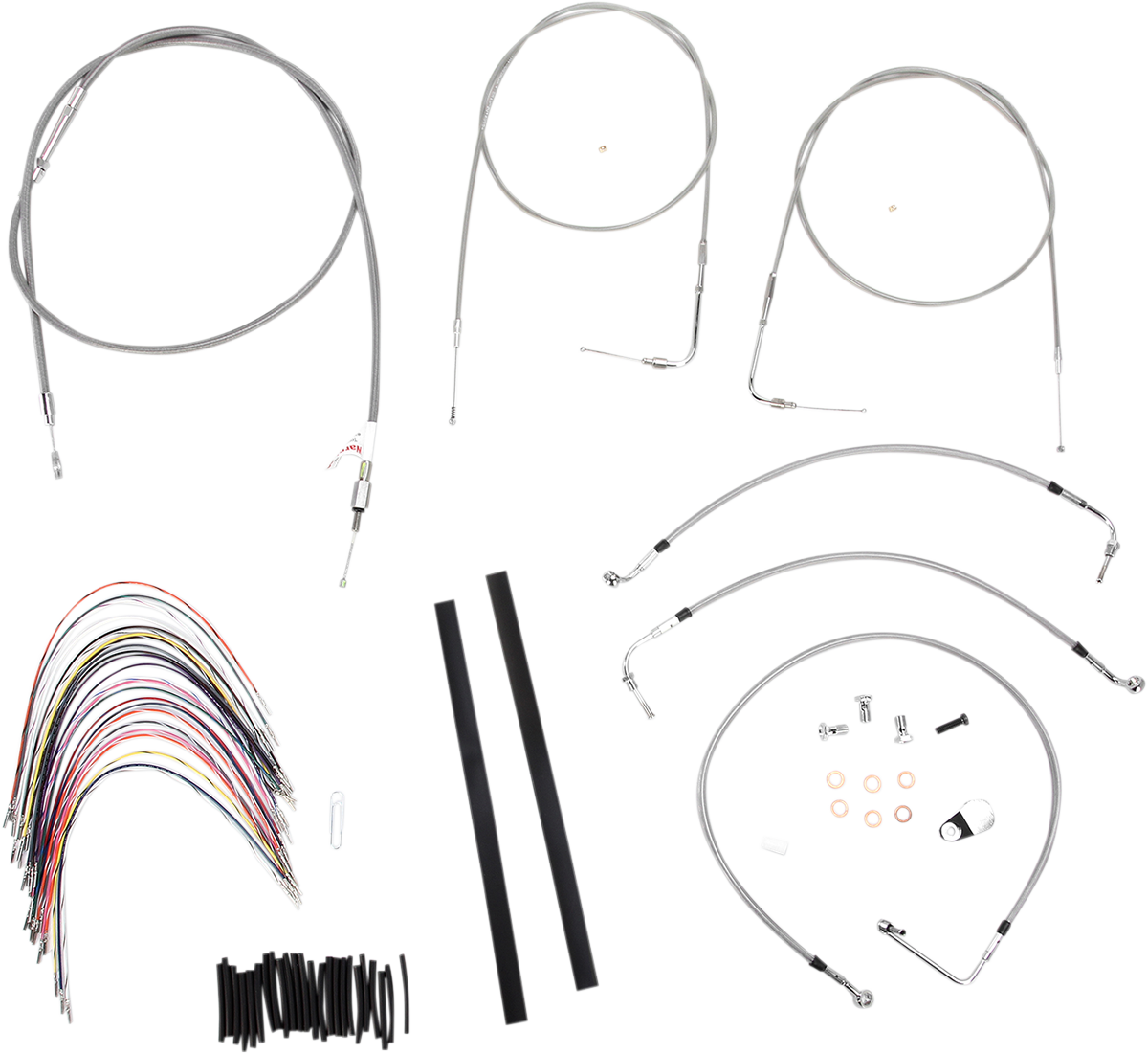 BURLY BRAND Complete Stainless Braided Handlebar Cable/Brake Line Kit - 14" Ape Hangers / '97-'01 Touring 0610-0728