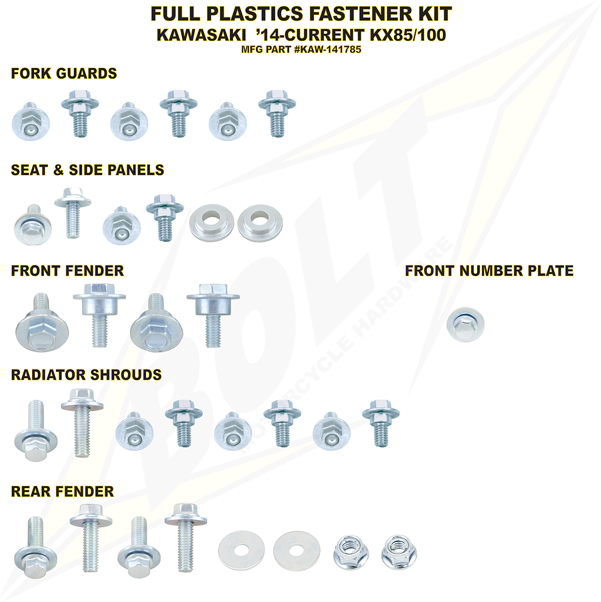 BOLT Body Work Fastener Kit - '14-'25 Kawasaki KX85/100/112 2401-0940
