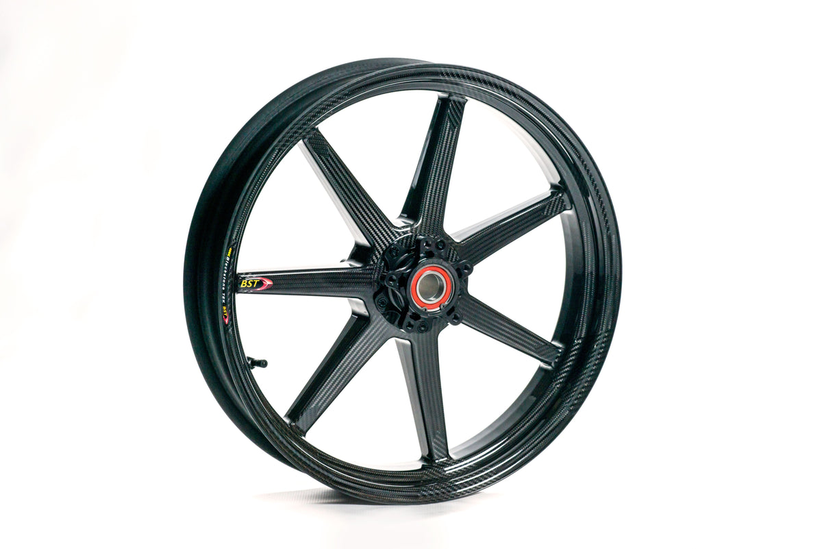 BST Mamba TEK 7 Spoke Carbon Fiber Front Wheel for the Kawasaki ZX-6R 636 (2003+) ZX-10R (06-15) and ZX-14 / 14R, Concours 14 (GTR1400) - 3.5 x 17