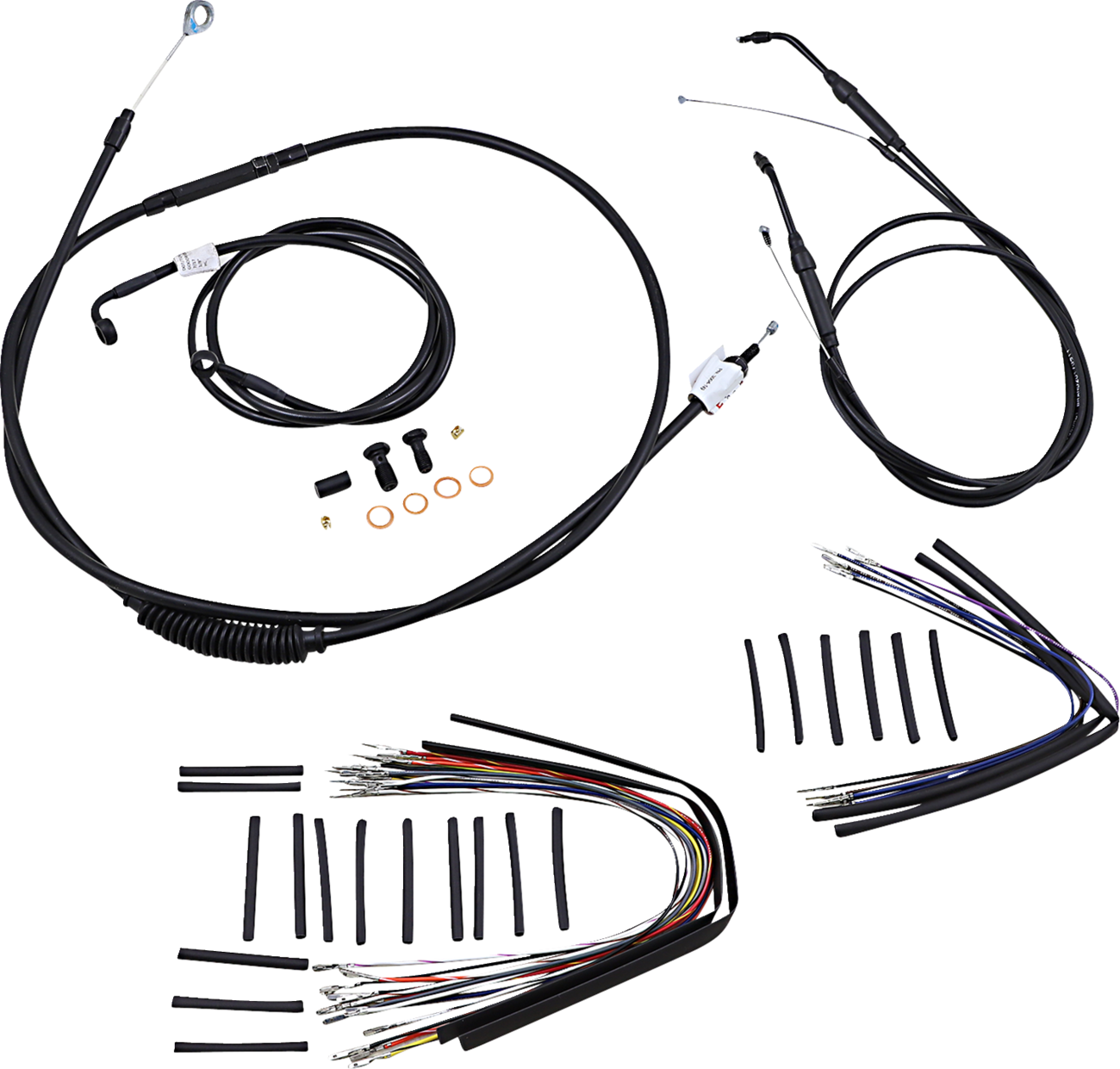 BURLY BRAND Complete Black Vinyl Handlebar Cable/Line Kit for Ape Hanger Handlebars - 16" / '07-'11 FXD 0610-0499