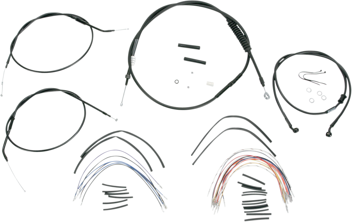 BURLY BRAND Complete Black Vinyl Handlebar Cable/Line Kit for Ape Hangers - 12" / '04-'06 Sportster 0610-0267