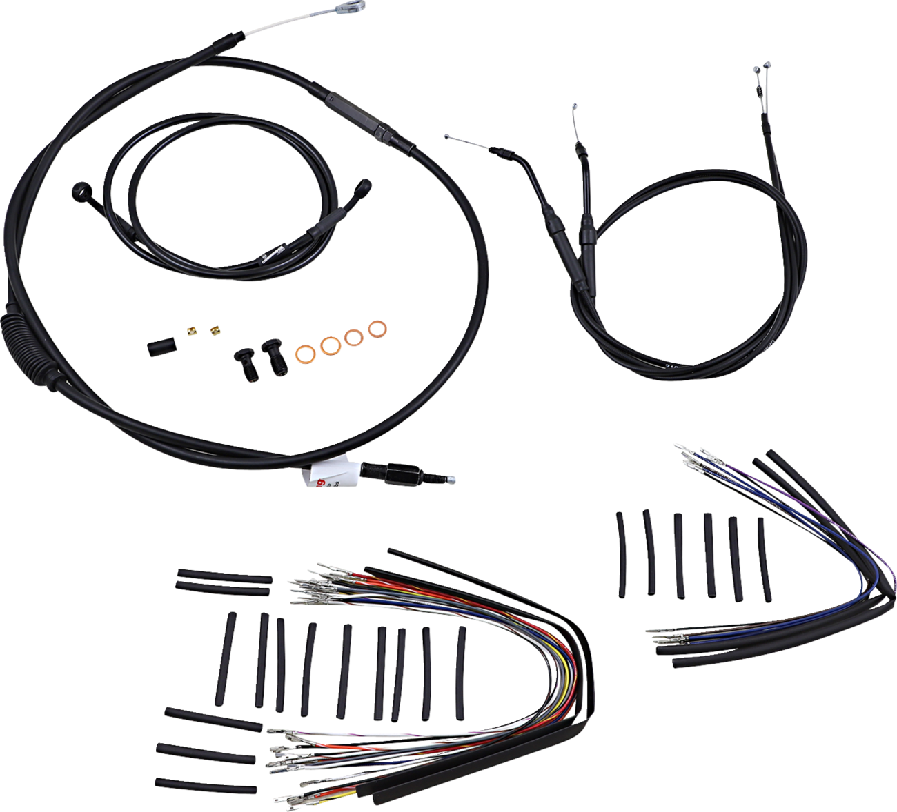 BURLY BRAND Complete Black Vinyl Handlebar Cable/Line Kit for Ape Hangers - 12" / '07-'11 FXD 0610-0493