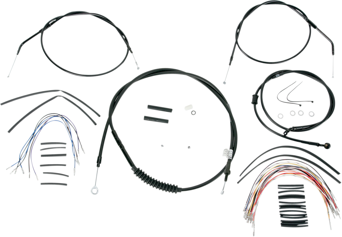 BURLY BRAND Complete Black Vinyl Handlebar Cable/Line Kit for Ape Hangers - 12" / '07-'13 Sportster 0610-0270