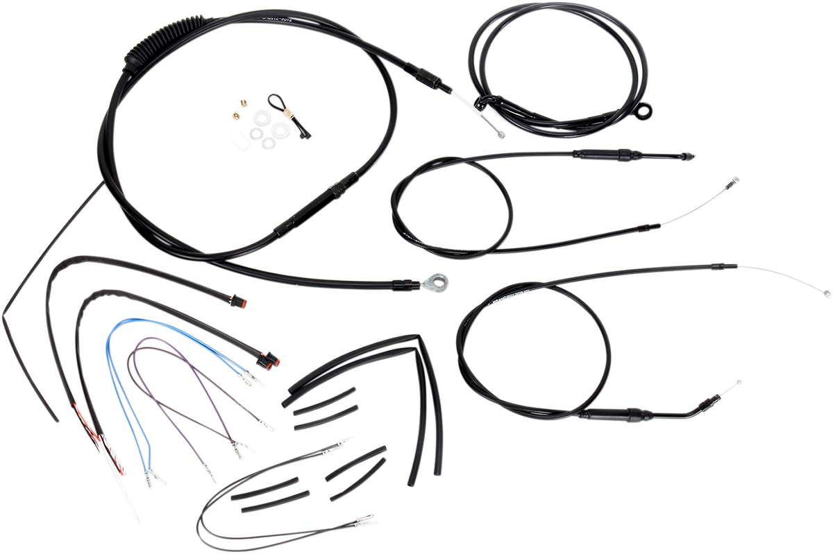 BURLY BRAND Complete Black Vinyl Handlebar Cable/Line Kit for Ape Hangers - 12" / '12-'17 Dyna 0610-0752