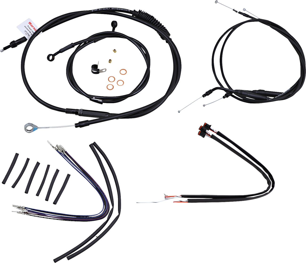 BURLY BRAND Complete Black Vinyl Handlebar Cable/Line Kit for Ape Hangers - 12" / '14-'22 Sportster 0610-1656