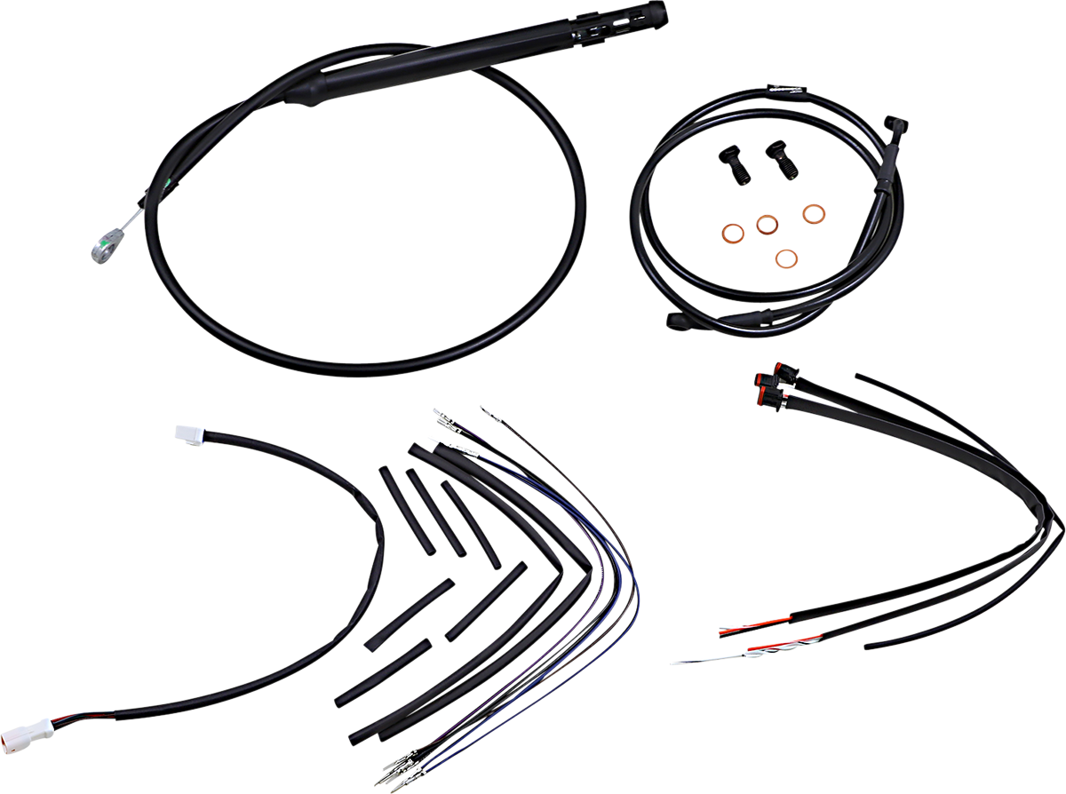 BURLY BRAND Complete Black Vinyl Handlebar Cable/Line Kit for Ape Hangers - 12" / '18-'24 FX 0662-0729