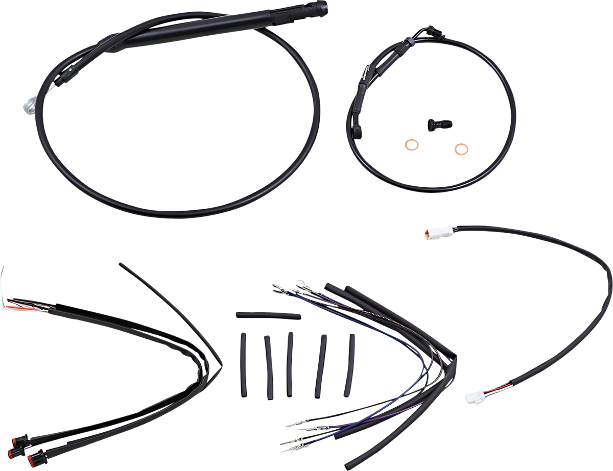 BURLY BRAND Complete Black Vinyl Handlebar Cable/Line Kit for Ape Hangers - 12" / '18-'24 Softail 0662-0724