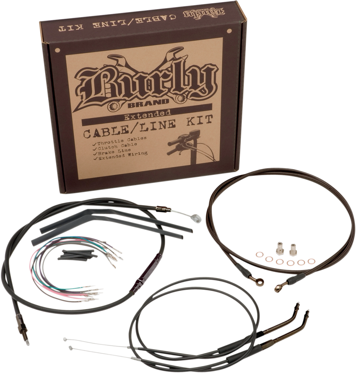 BURLY BRAND Complete Black Vinyl Handlebar Cable/Line Kit for Ape Hangers - 12" / '96-'03 Sportster 0610-0264