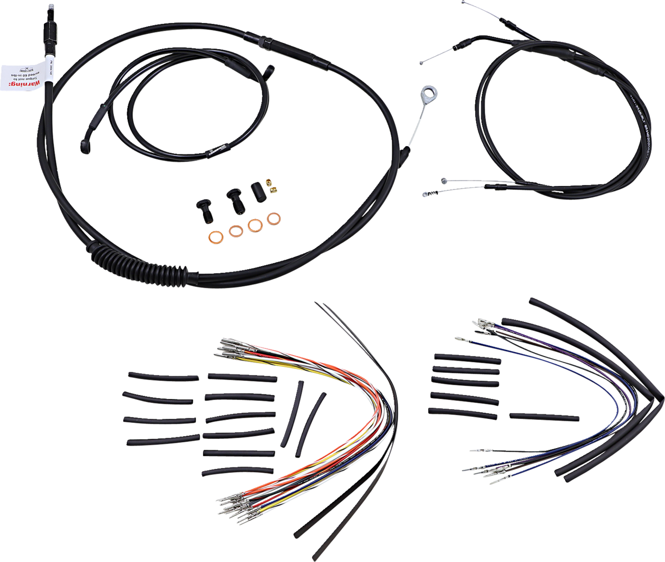 BURLY BRAND Complete Black Vinyl Handlebar Cable/Line Kit for Ape Hangers - 12" / '96-'05 FXD 0610-0491