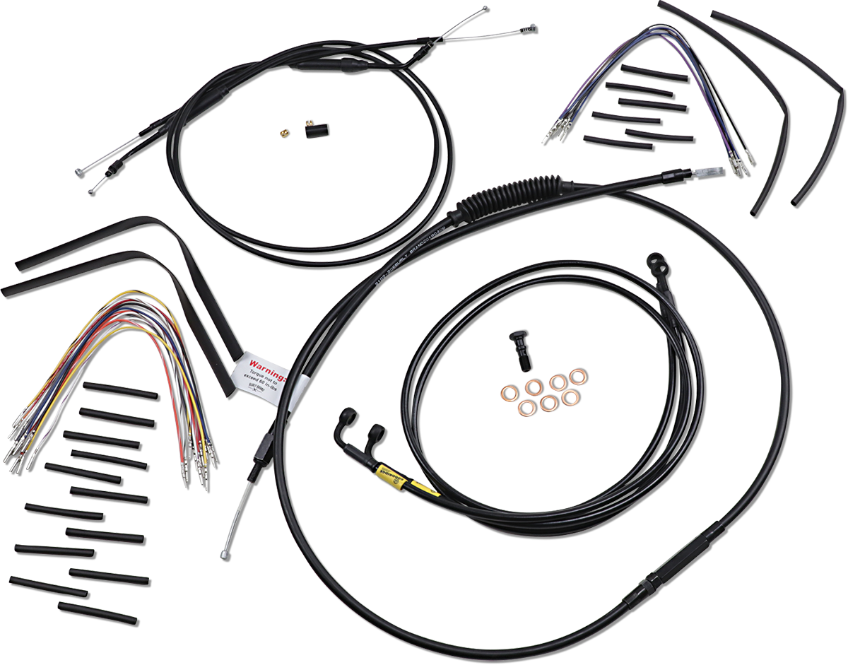 BURLY BRAND Complete Black Vinyl Handlebar Cable/Line Kit for Ape Hangers - 12" / '96-'05 FXD 0662-0610