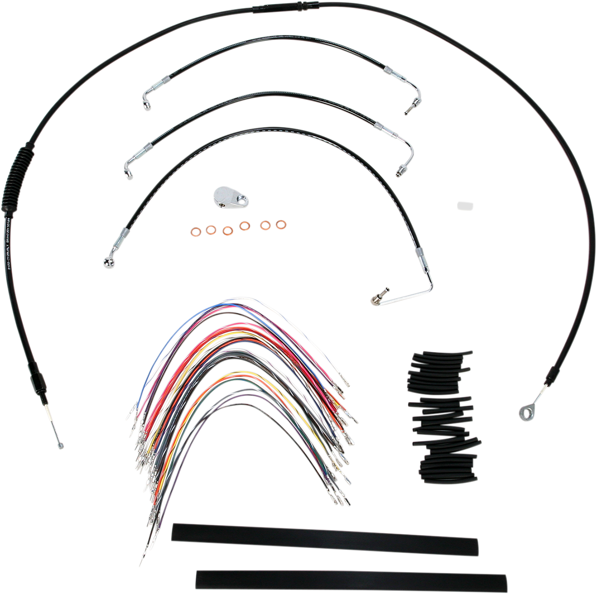 BURLY BRAND Complete Black Vinyl Handlebar Cable/Line Kit for Ape Hangers - 13" / '08-'13 FLH 0610-0490