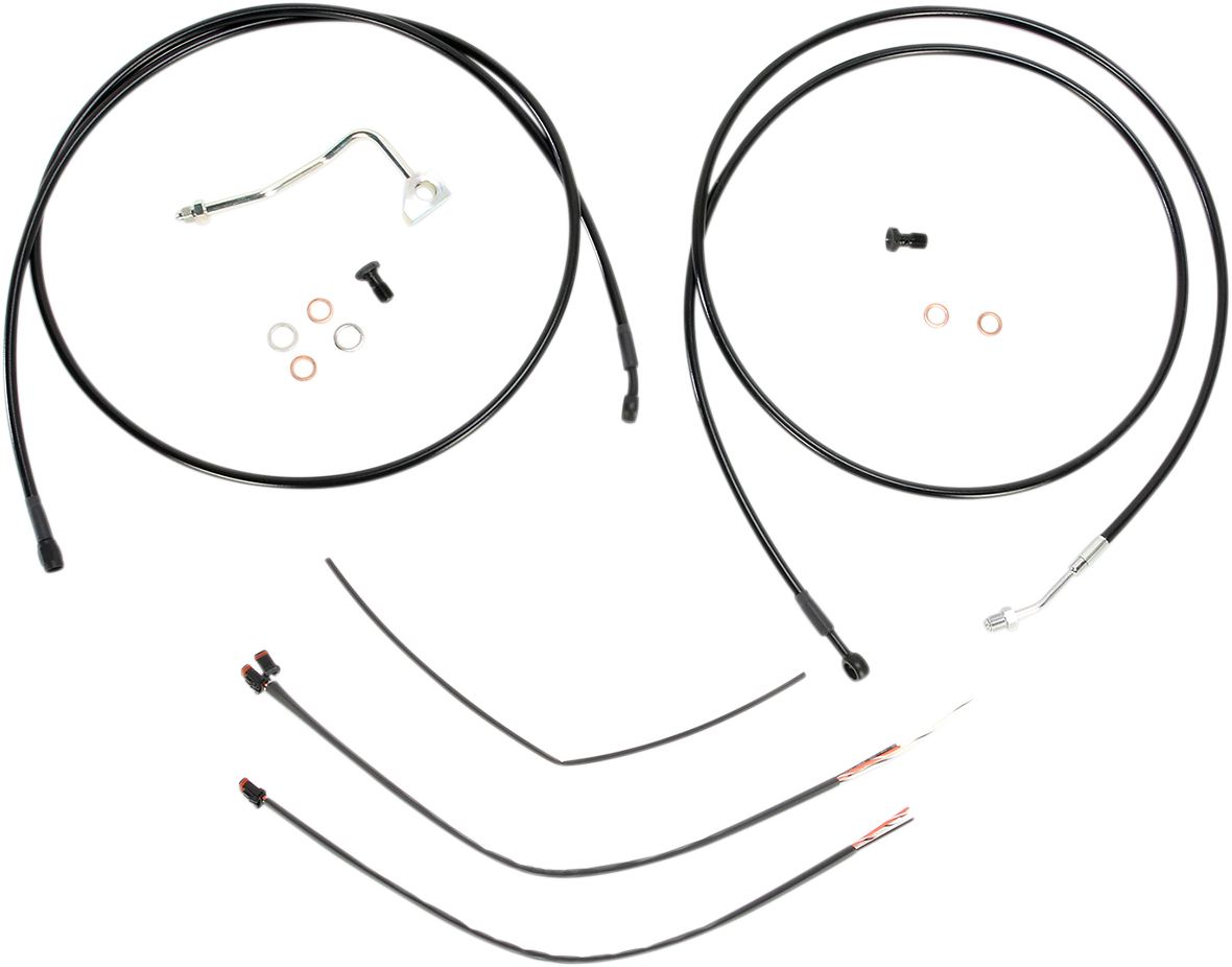 BURLY BRAND Complete Black Vinyl Handlebar Cable/Line Kit for Ape Hangers - 13" / ABS / '14-'16 FLH 0610-0815