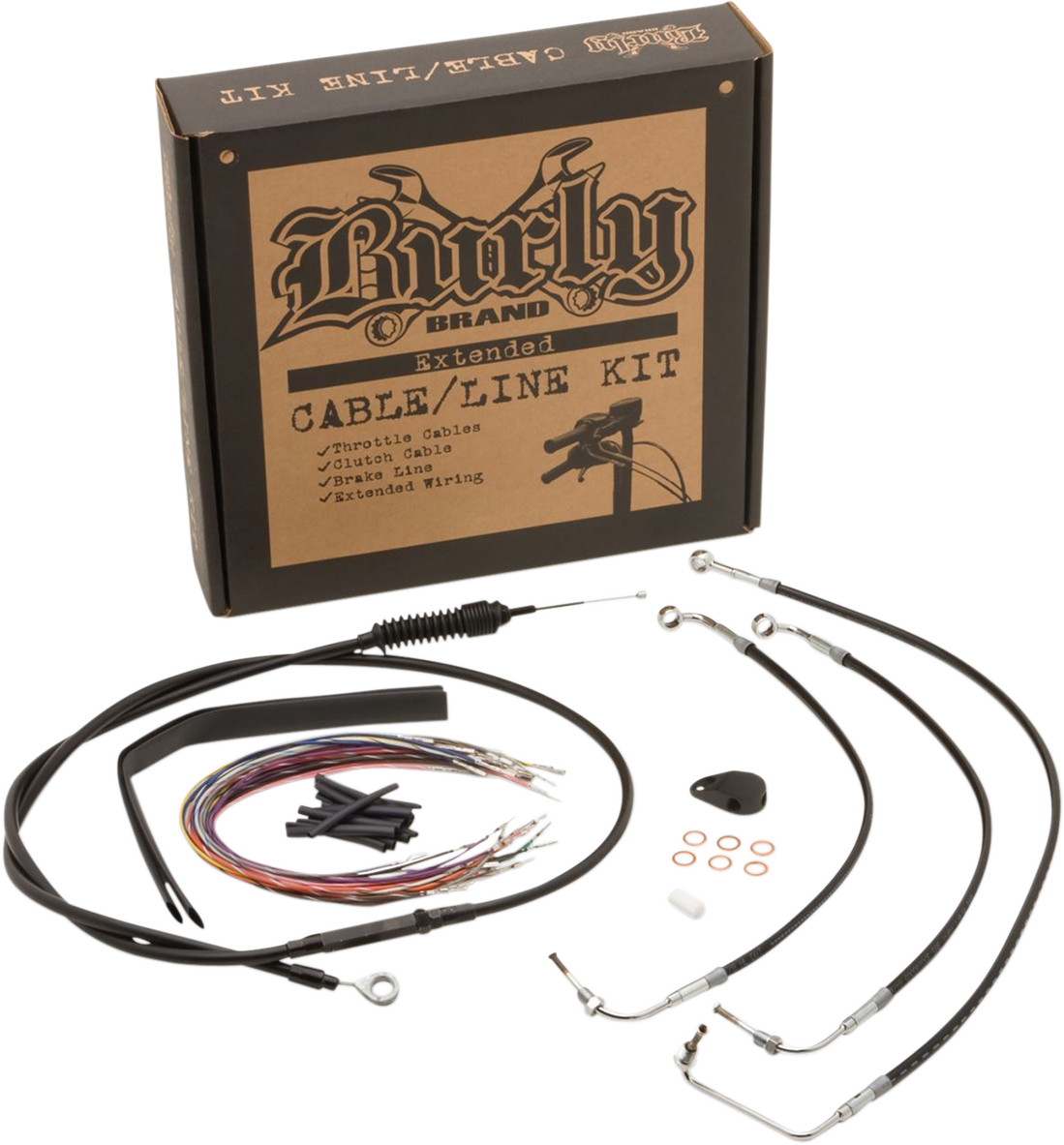 BURLY BRAND Complete Black Vinyl Handlebar Cable/Line Kit for Ape Hangers - 13" / ABS / '17-'20 FLH 0662-0540