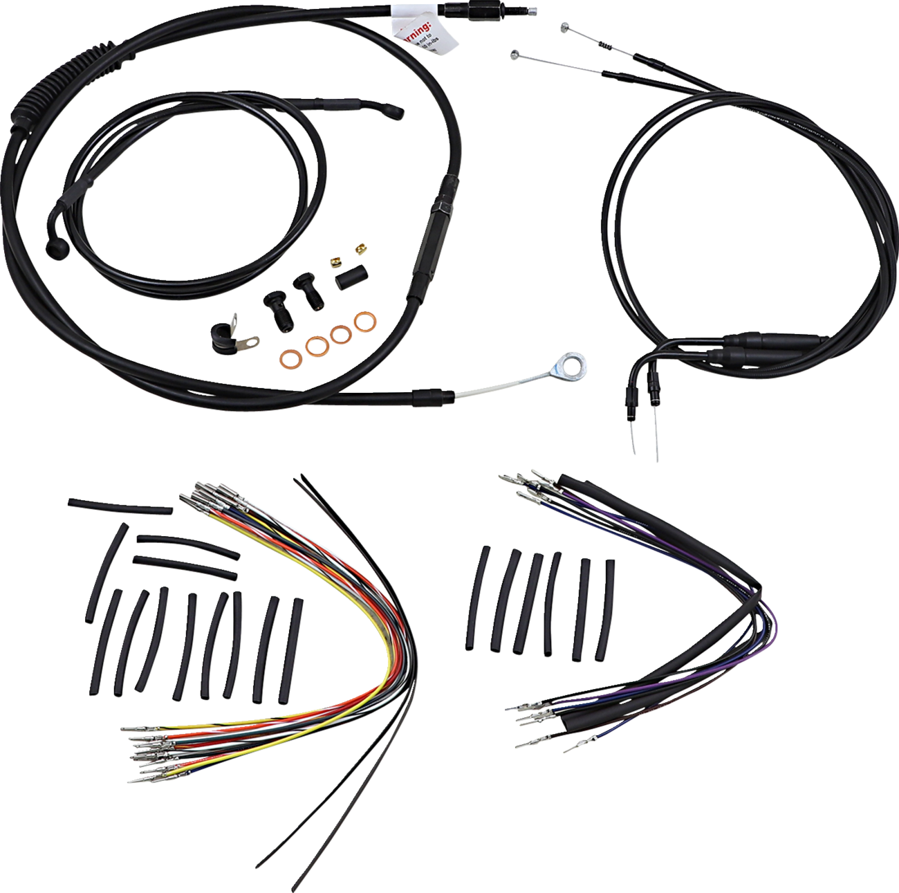BURLY BRAND Complete Black Vinyl Handlebar Cable/Line Kit for Ape Hangers - 14" / '00-'06 FLST 0610-0478