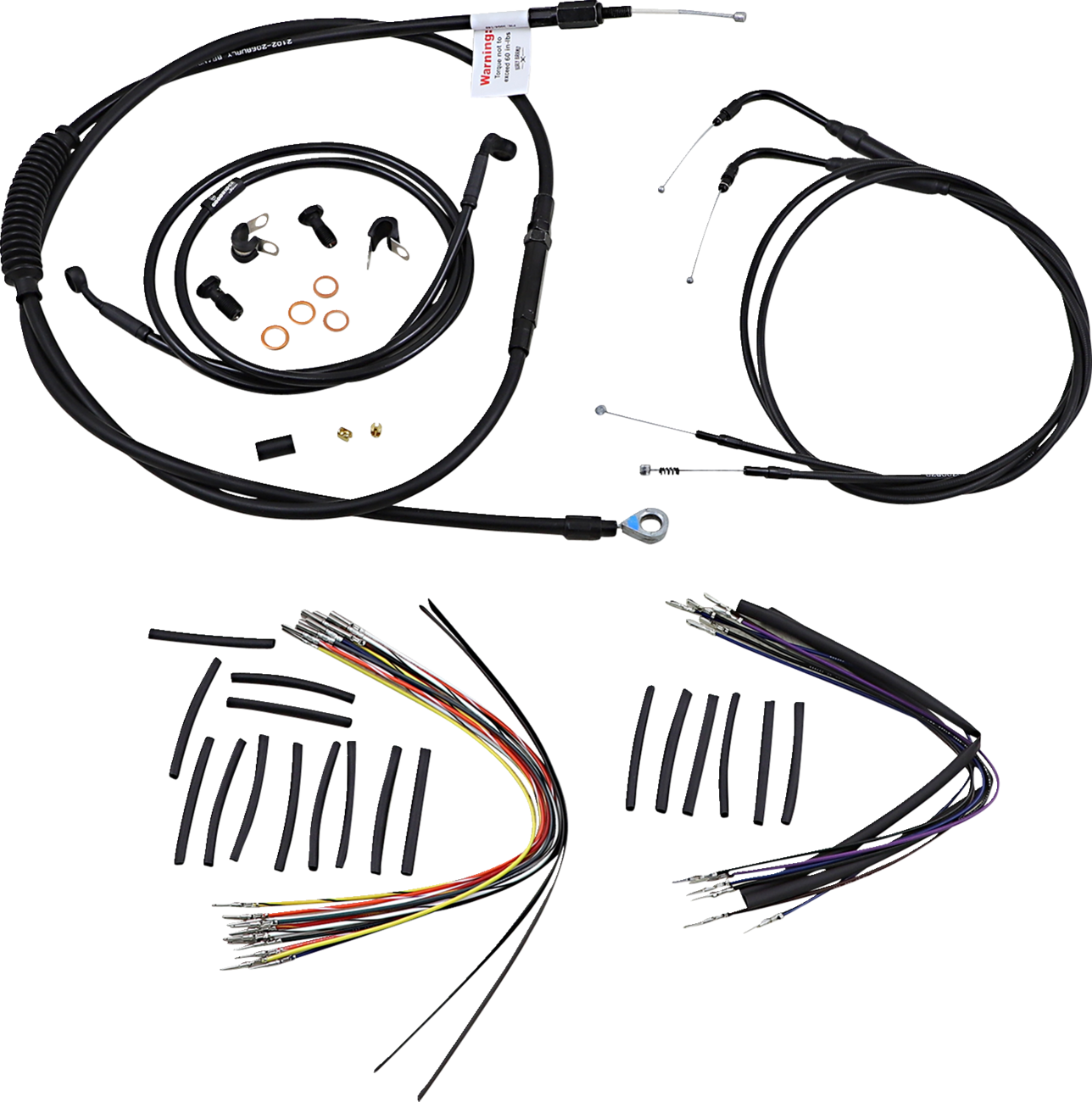 BURLY BRAND Complete Black Vinyl Handlebar Cable/Line Kit for Ape Hangers - 14" / '00-'06 FXST 0610-0480