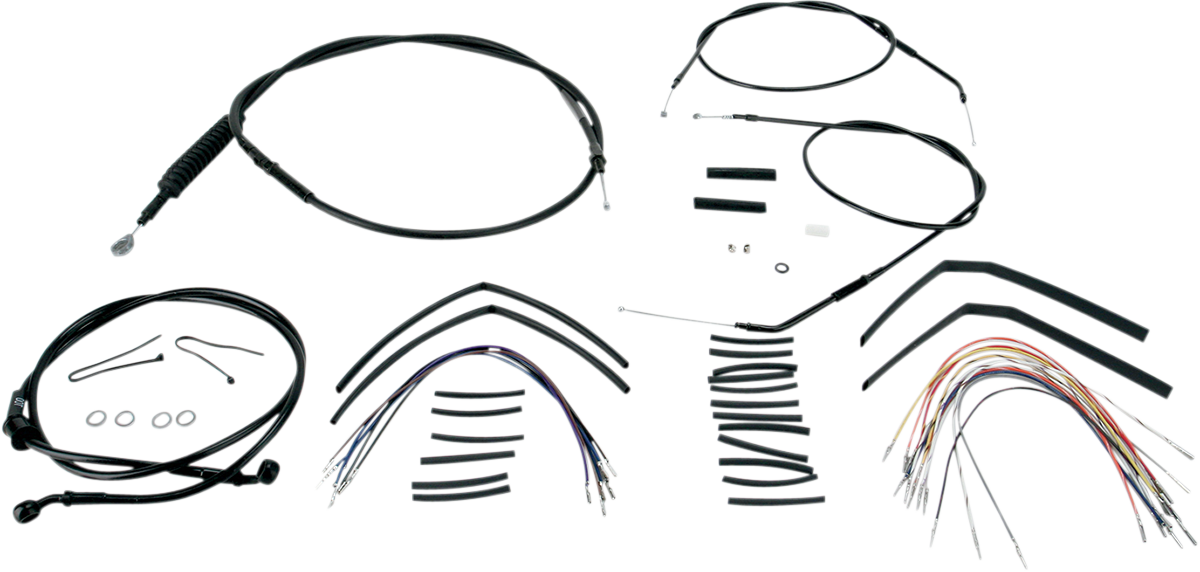 BURLY BRAND Complete Black Vinyl Handlebar Cable/Line Kit for Ape Hangers - 14" / '04-'06 Sportster 0610-0268