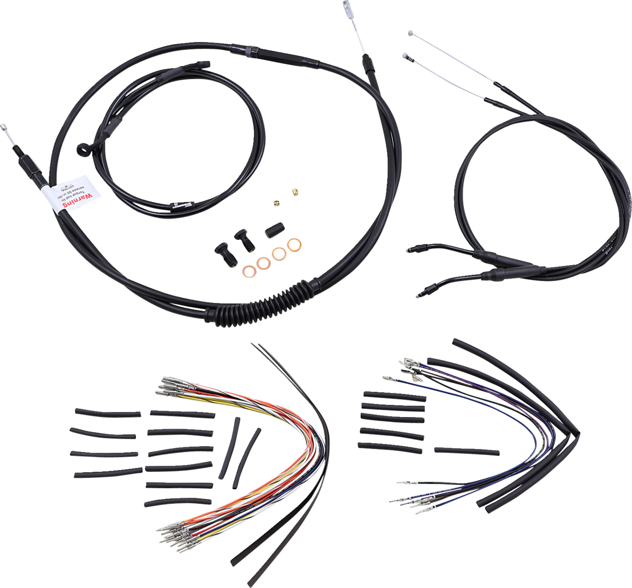 BURLY BRAND Complete Black Vinyl Handlebar Cable/Line Kit for Ape Hangers - 14" / '06 FXD 0610-0495