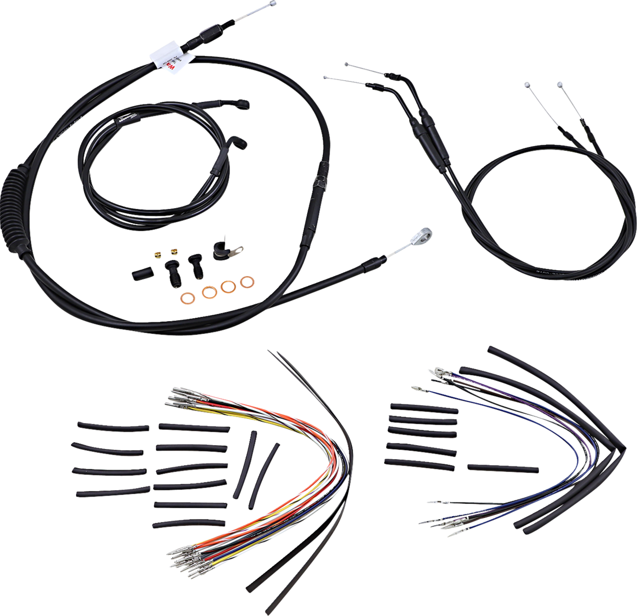 BURLY BRAND Complete Black Vinyl Handlebar Cable/Line Kit for Ape Hangers - 14" / '06 FXDWG 0610-0626