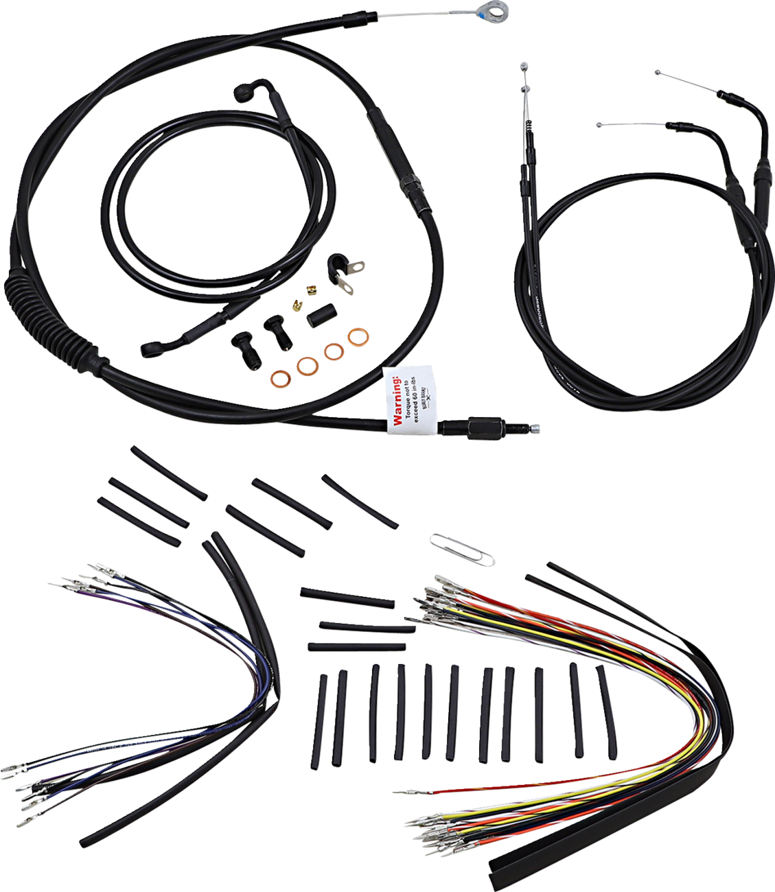 BURLY BRAND Complete Black Vinyl Handlebar Cable/Line Kit for Ape Hangers - 14" / '07-'10 FLST 0610-0479
