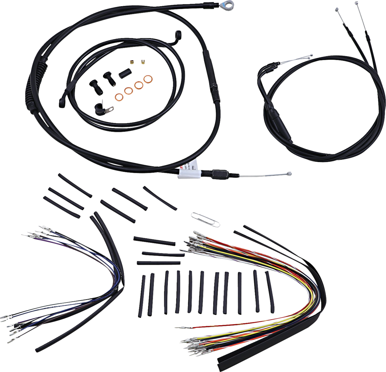 BURLY BRAND Complete Black Vinyl Handlebar Cable/Line Kit for Ape Hangers - 14" / '07-'10 FXST 0610-0481