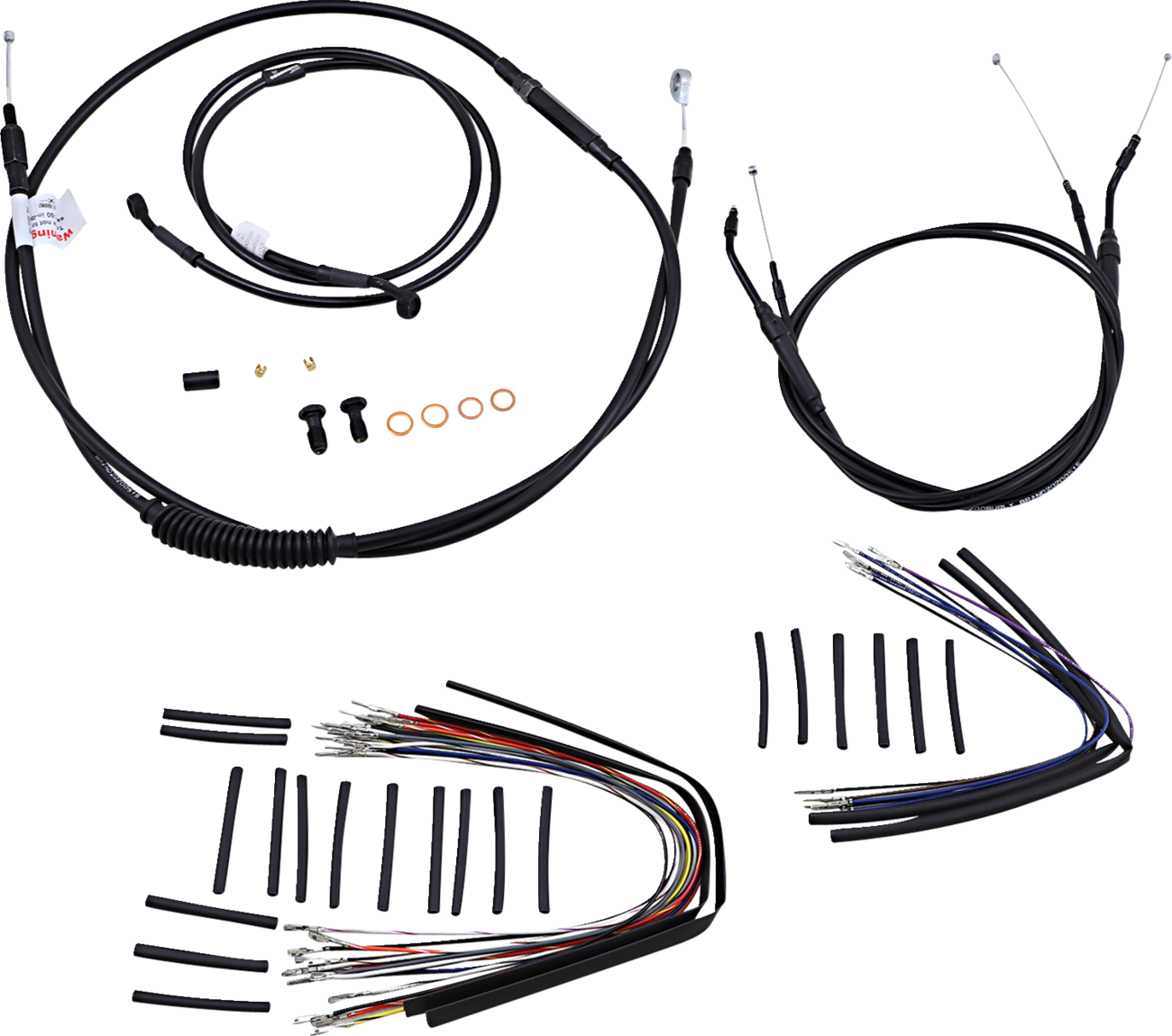BURLY BRAND Complete Black Vinyl Handlebar Cable/Line Kit for Ape Hangers - 14" / '07-'11 FXD 0610-0496
