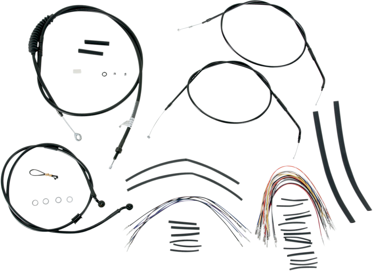 BURLY BRAND Complete Black Vinyl Handlebar Cable/Line Kit for Ape Hangers - 14" / '07-'13 Sportster 0610-0271