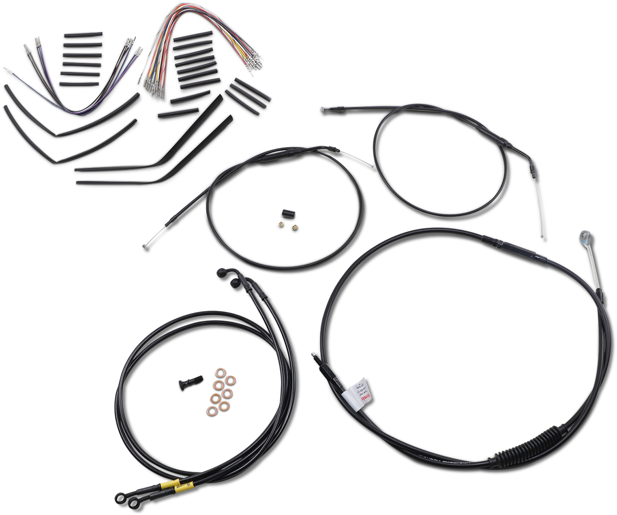 BURLY BRAND Complete Black Vinyl Handlebar Cable/Line Kit for Ape Hangers - 14" / '08-'11 FXDF 0662-0614