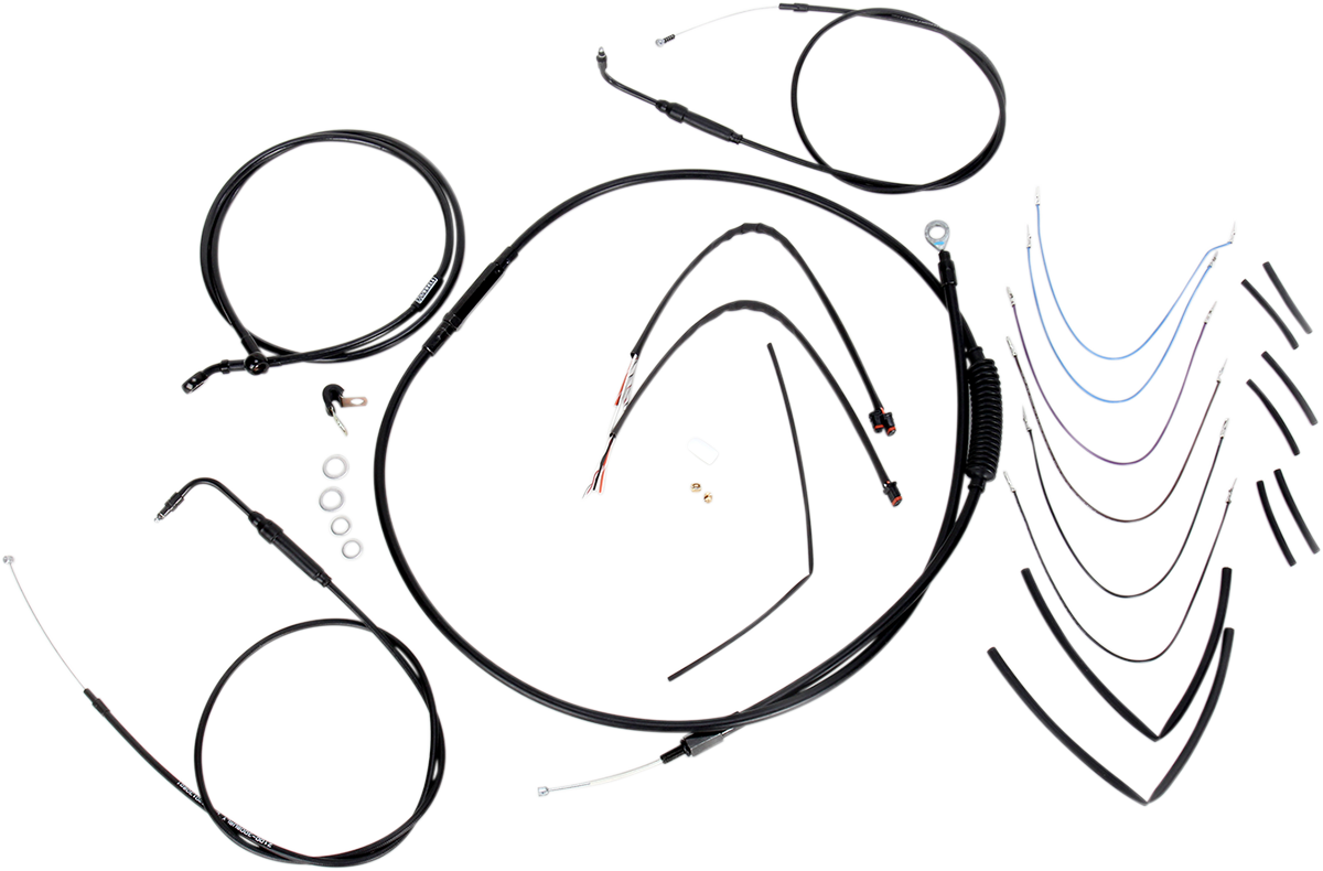 BURLY BRAND Complete Black Vinyl Handlebar Cable/Line Kit for Ape Hangers - 14" / '11-'15 FLS 0610-0755