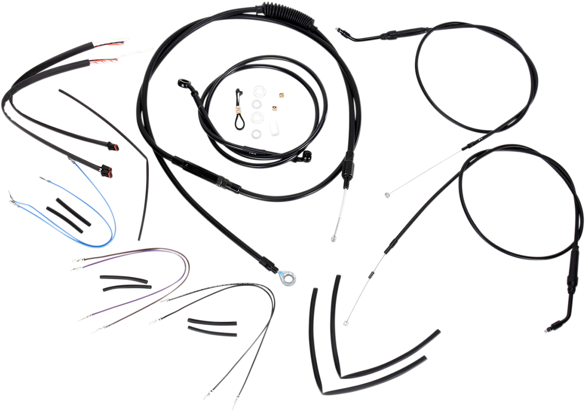 BURLY BRAND Complete Black Vinyl Handlebar Cable/Line Kit for Ape Hangers - 14" / '12-'17 Dyna 0610-0753