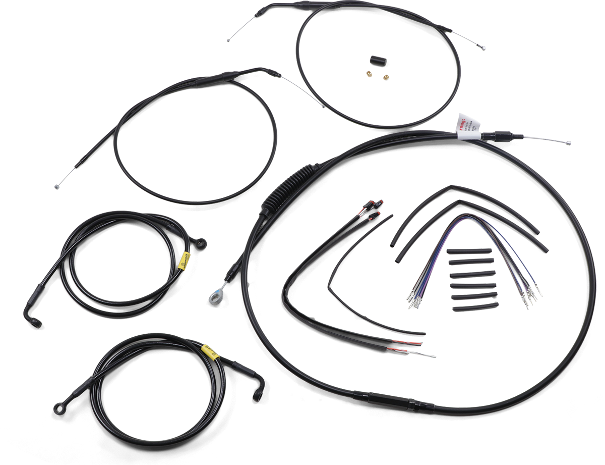 BURLY BRAND Complete Black Vinyl Handlebar Cable/Line Kit for Ape Hangers - 14" / '12-'17 FXD 0662-0616