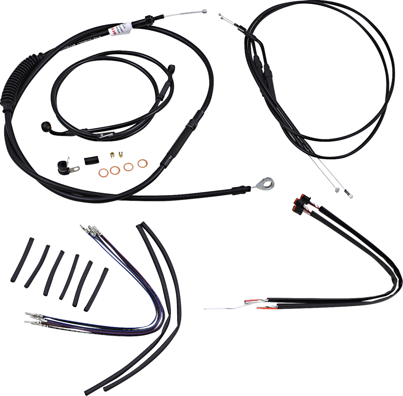 BURLY BRAND Complete Black Vinyl Handlebar Cable/Line Kit for Ape Hangers - 14" / '14-'22 Sportster 0610-1657