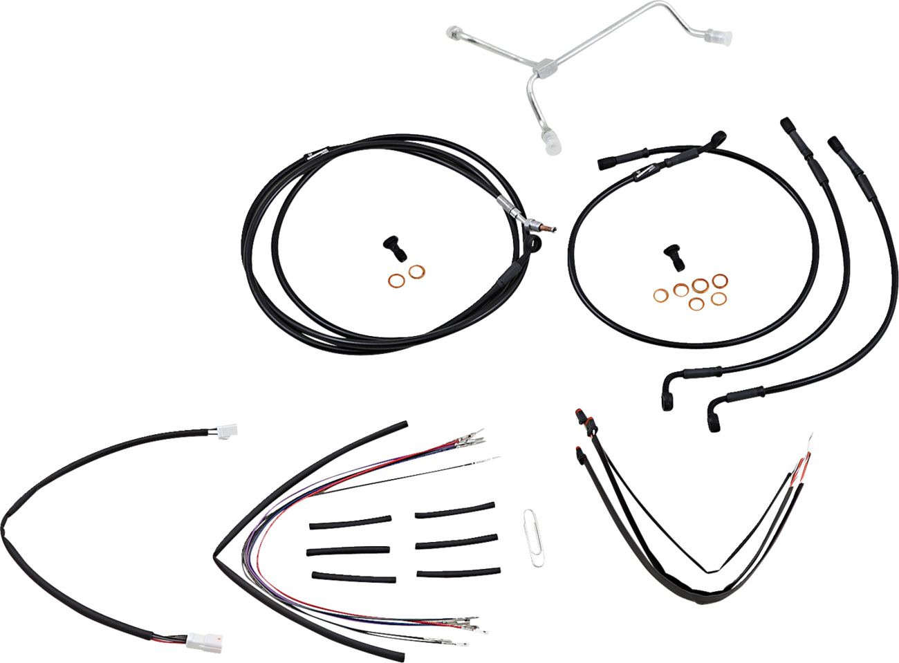 BURLY BRAND Complete Black Vinyl Handlebar Cable/Line Kit for Ape Hangers - 14" / '15-'16 FLTR 0610-2077