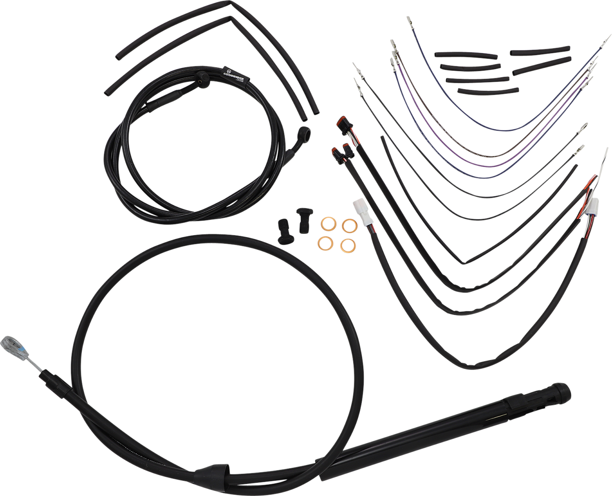 BURLY BRAND Complete Black Vinyl Handlebar Cable/Line Kit for Ape Hangers - 14" / '18-'24 FX 0662-0730