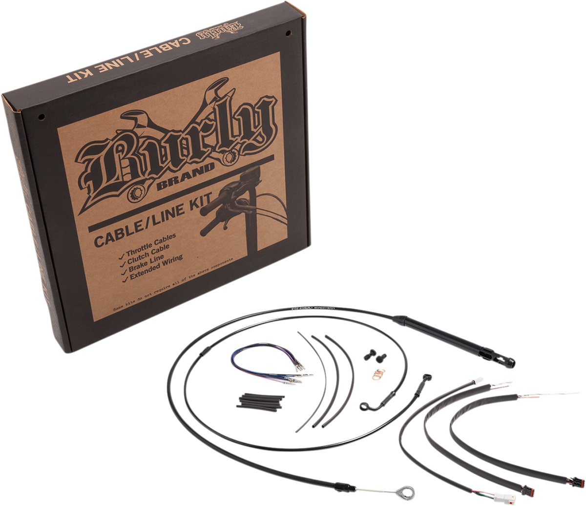 BURLY BRAND Complete Black Vinyl Handlebar Cable/Line Kit for Ape Hangers - 14" / '18-'24 Softail 0662-0725