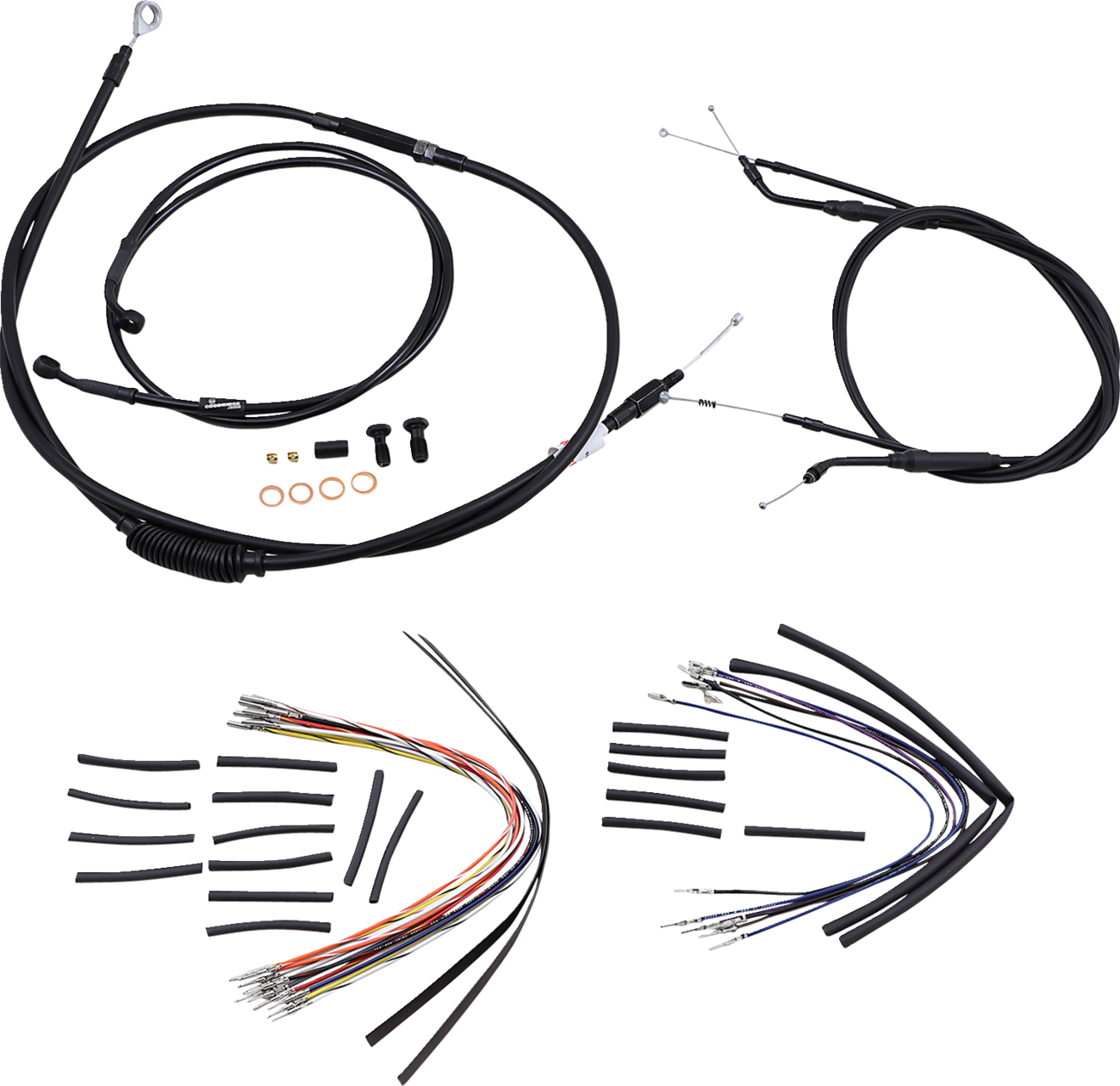 BURLY BRAND Complete Black Vinyl Handlebar Cable/Line Kit for Ape Hangers - 14" / '96-'05 FXD 0610-0494