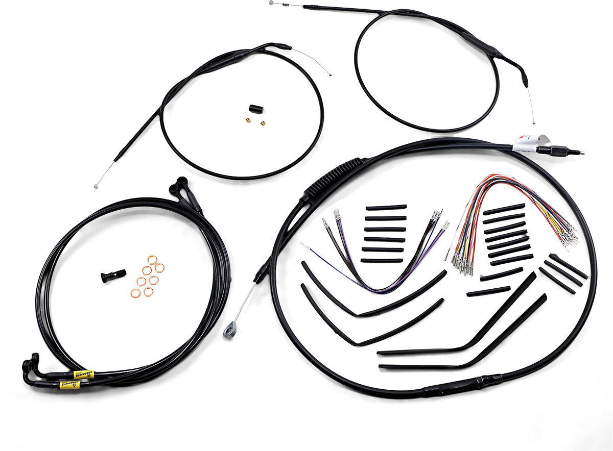 BURLY BRAND Complete Black Vinyl Handlebar Cable/Line Kit for Ape Hangers - 14" / '96-'05 FXD 0662-0611