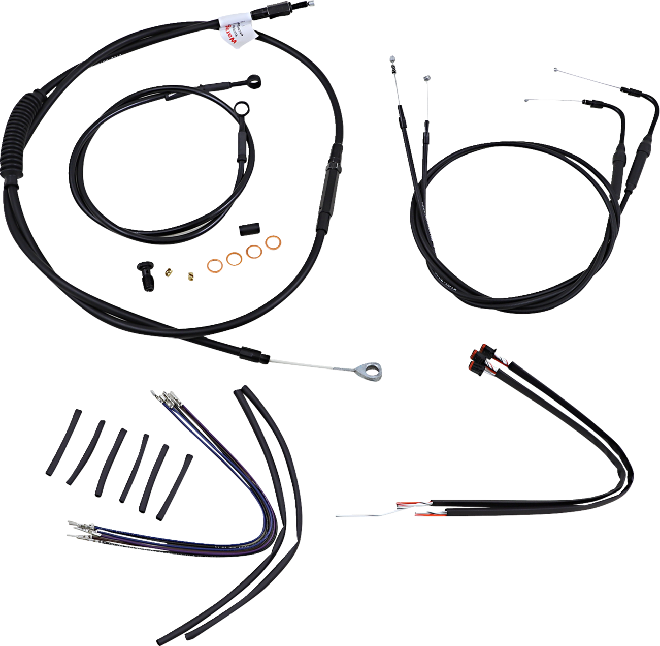 BURLY BRAND Complete Black Vinyl Handlebar Cable/Line Kit for Ape Hangers - 14" / ABS / '11-'15 Softail 0610-1662