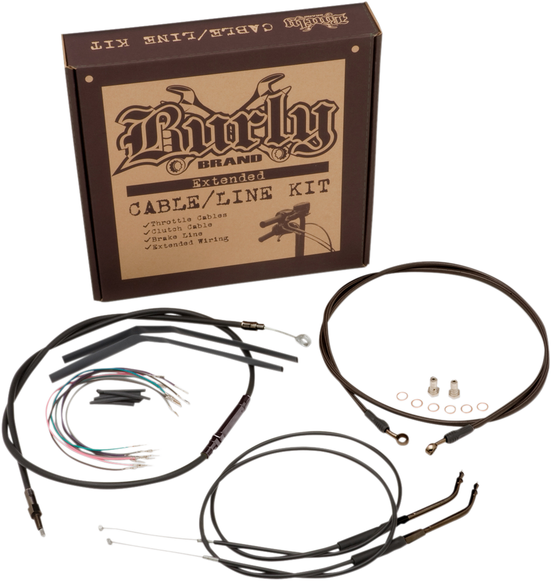 BURLY BRAND Complete Black Vinyl Handlebar Cable/Line Kit for Ape Hangers - 14" / ABS / '12-'17 Dyna 0610-1667