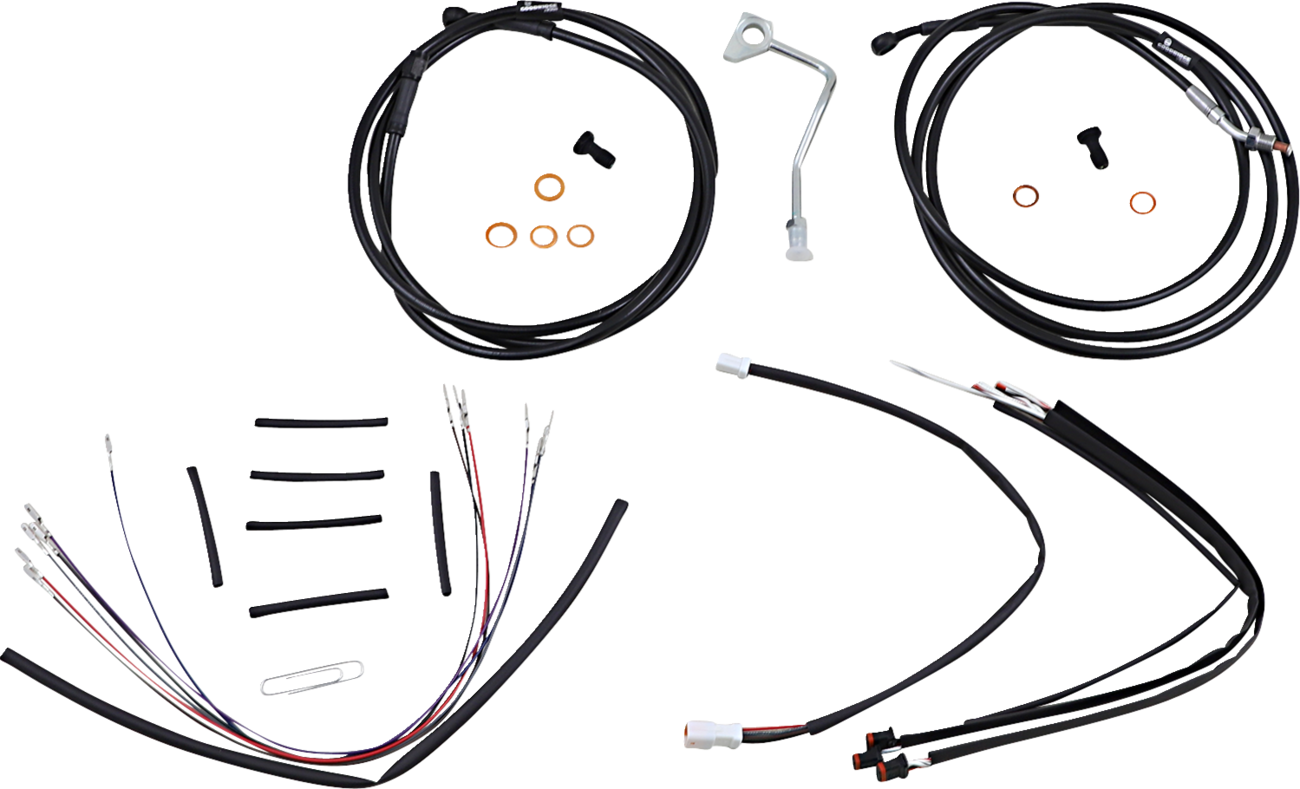 BURLY BRAND Complete Black Vinyl Handlebar Cable/Line Kit for Ape Hangers - 14" / ABS / '15-'16 FLTR 0610-2083