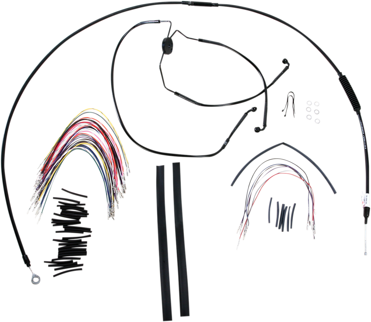BURLY BRAND Complete Black Vinyl Handlebar Cable/Line Kit for Ape Hangers - 15" / '08-'13 FLH 0610-0762