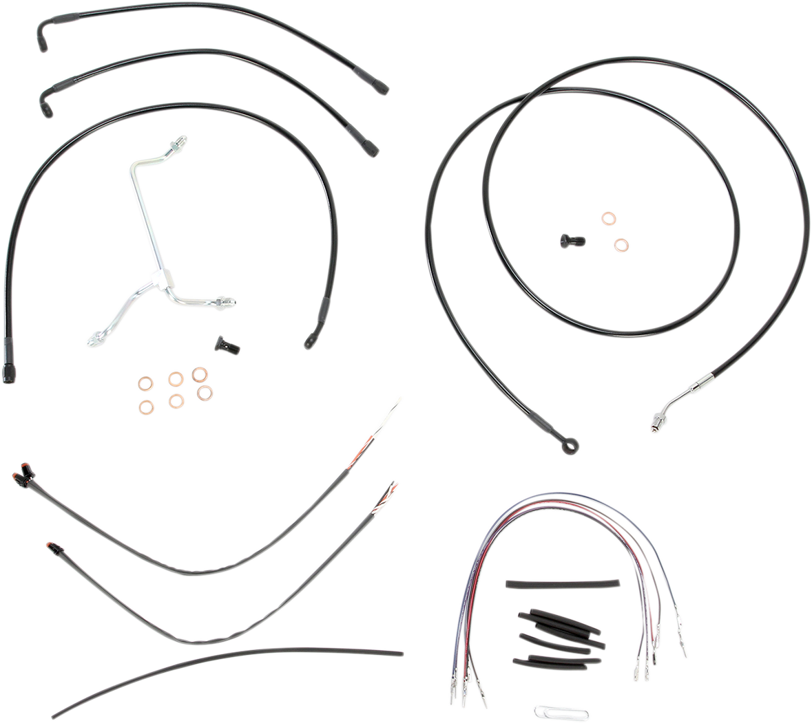 BURLY BRAND Complete Black Vinyl Handlebar Cable/Line Kit for Ape Hangers - 15" / '14-'16 FLH 0610-0816