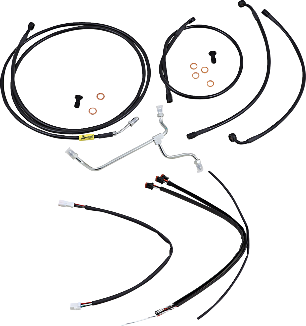 BURLY BRAND Complete Black Vinyl Handlebar Cable/Line Kit for Ape Hangers - 15" / '17-'20 FLH 0662-0543