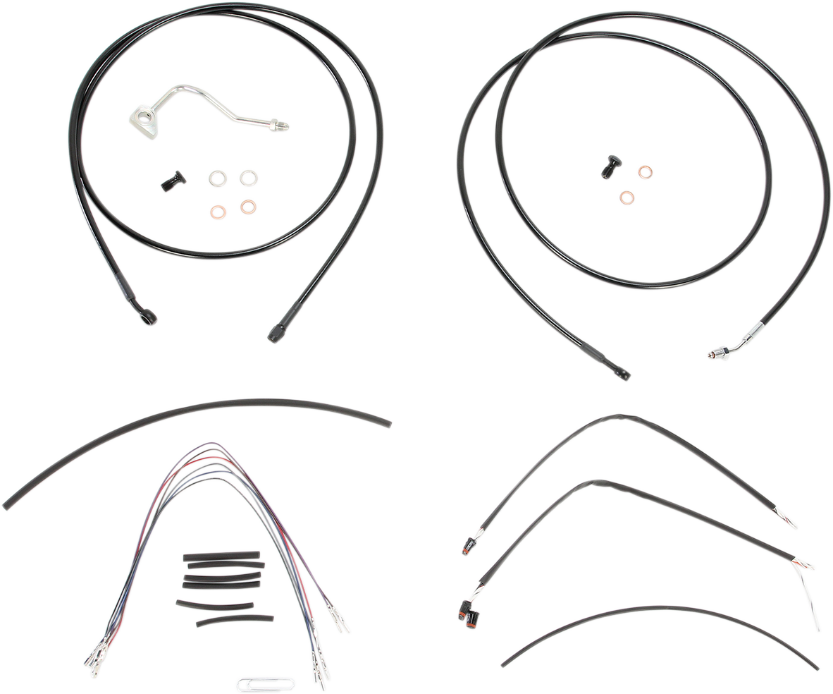 BURLY BRAND Complete Black Vinyl Handlebar Cable/Line Kit for Ape Hangers - 15" / ABS / '14-'16 FLH 0610-0817